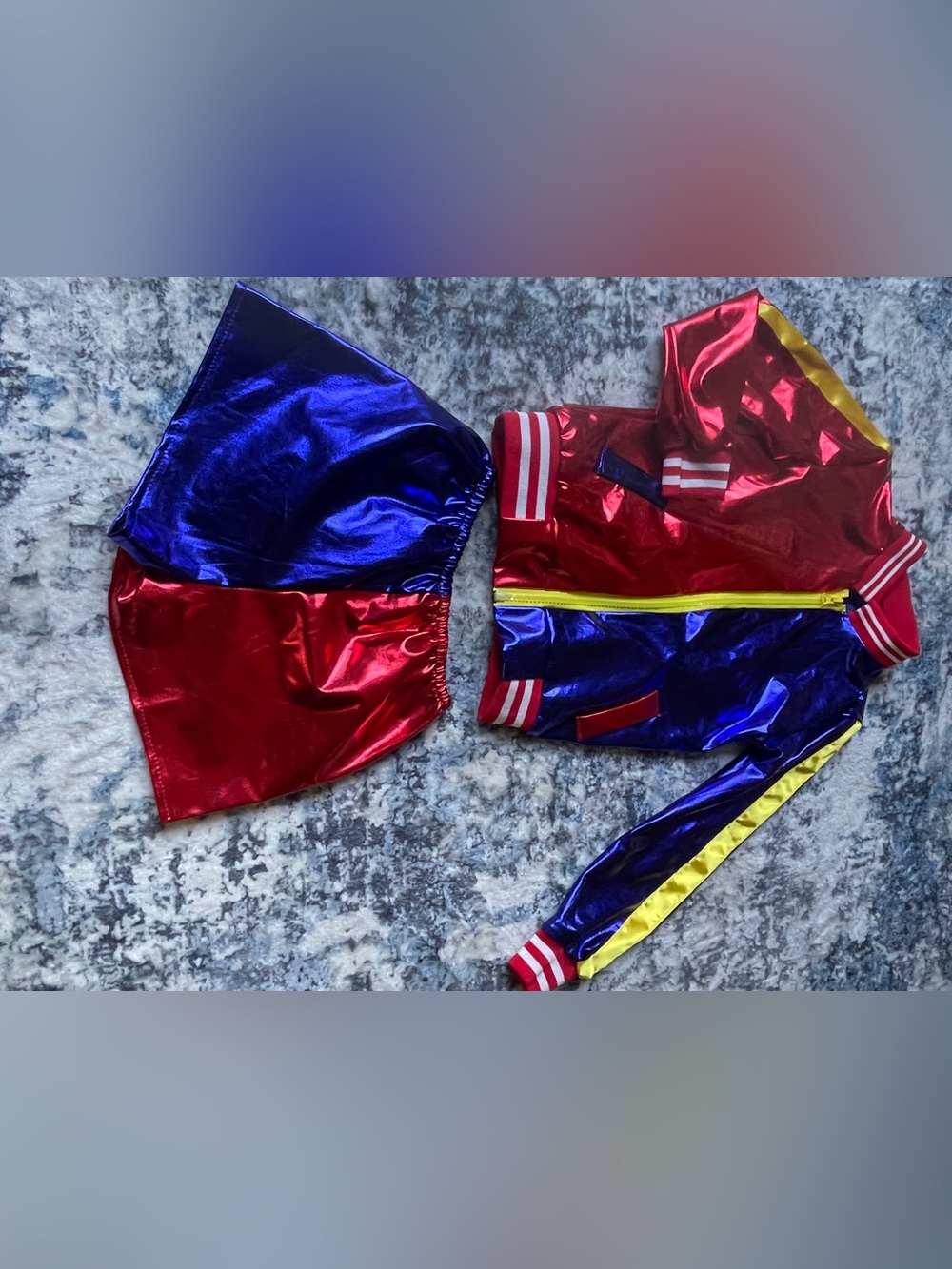 Kids Metallic Superhero Jacket & Cape Set - Red, Blue & Yellow